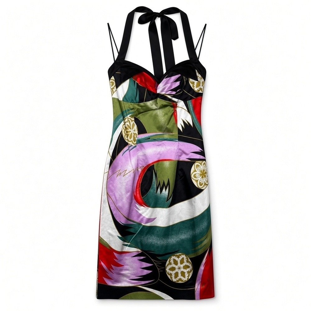 Vintage Y2K Dina Barel Abstract Floral Party Dress Cocktail Colorful Size Small